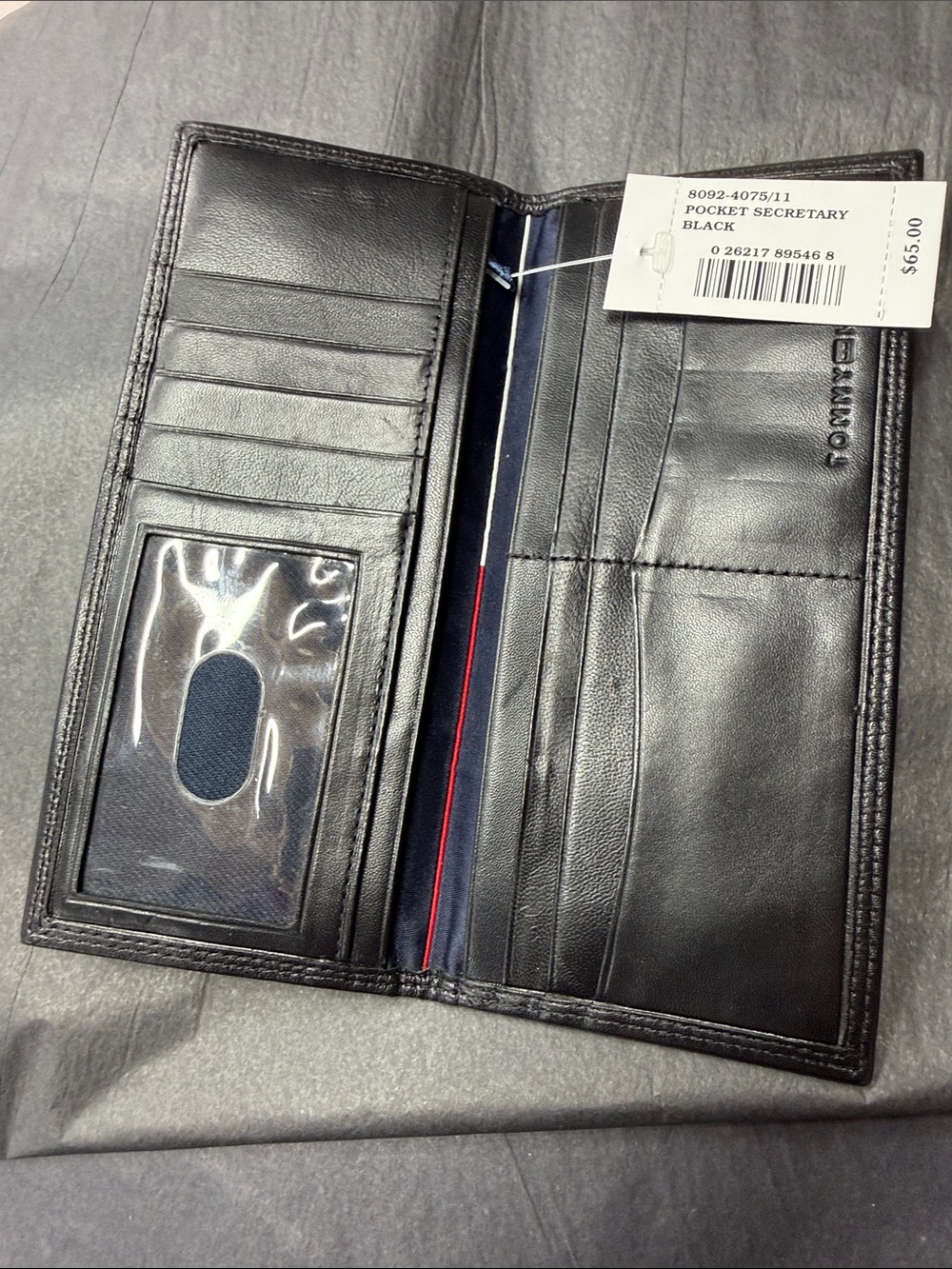 Tommy Hilfiger Black Leather Pocket Secretary Long Wallet NWT MSRP $65
